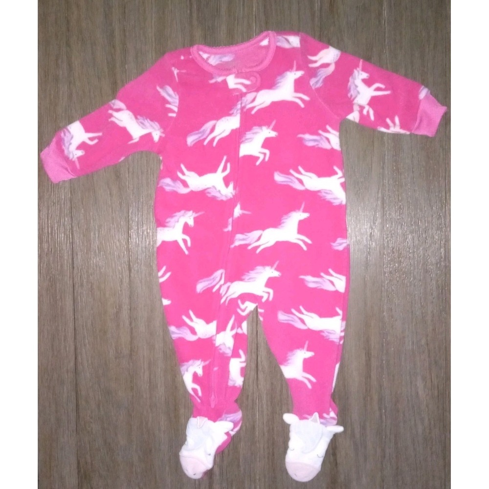 Carter's Girls 6M Pink Unicorn Fleece Zipper Closure Long Sleeves Footie Pajama